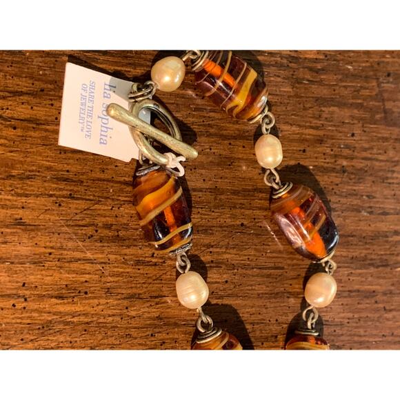 Lia Sophia Women's Fashion Jewelry Glass Bead Pearl Bracelet Swirl Brown Size 8" - Picture 4 of 4